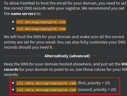 DNS Record in Fastmail